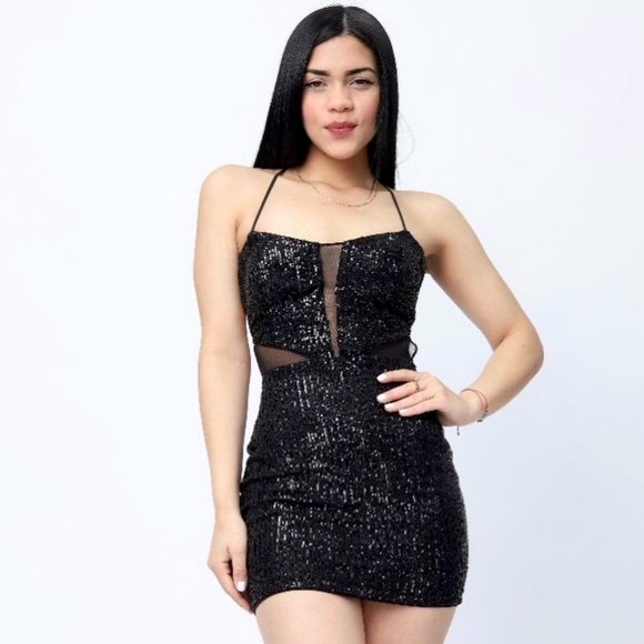 Black sequin mini dress. - Picture 3 of 4